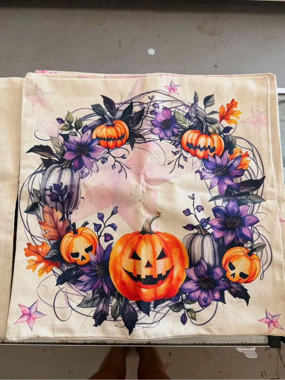 Halloween Gnome Pillow Cover — Purple & Pink Witch Design set of 4 covers